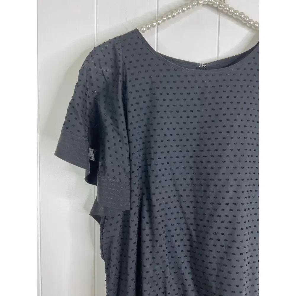 J Crew Black Knee‎ Length Swiss Dot Lined with Flutter Sleeve Dress Size 8